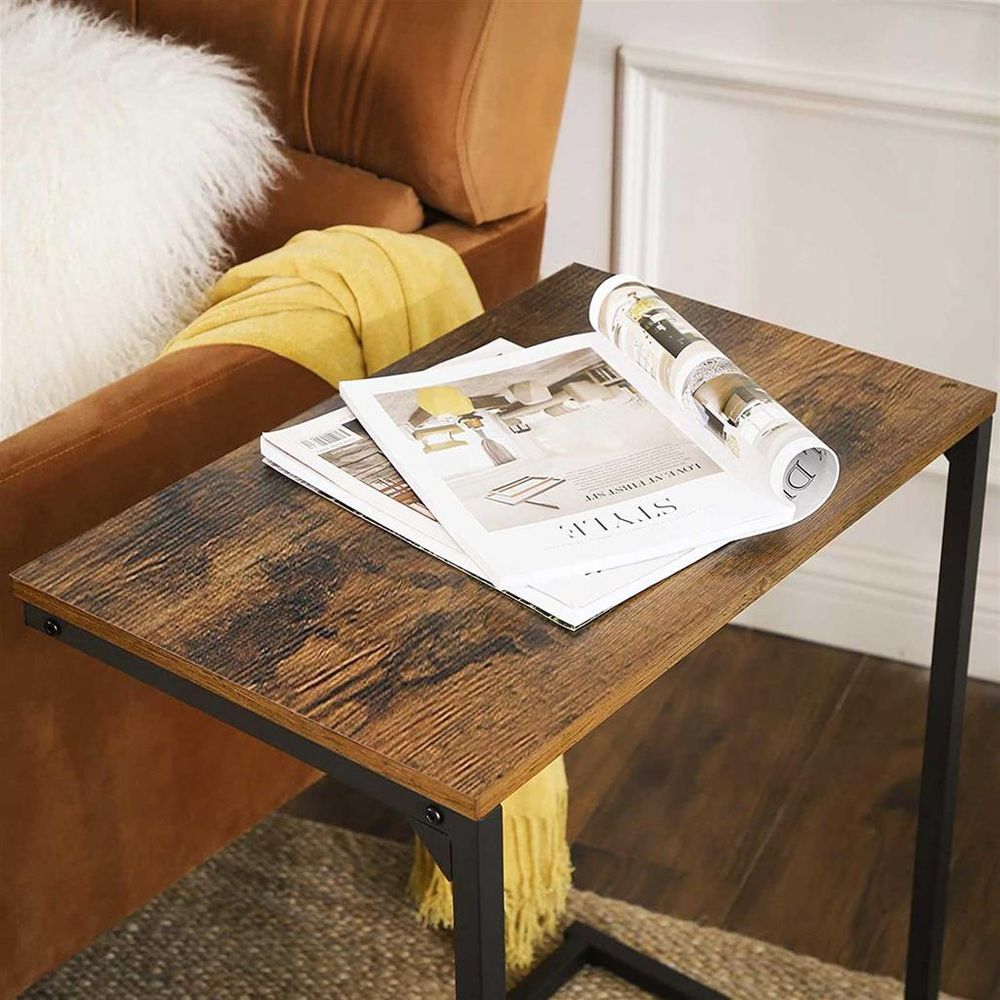 C-Shaped End Table – Sofa & Couch Laptop Table – Rustic Style