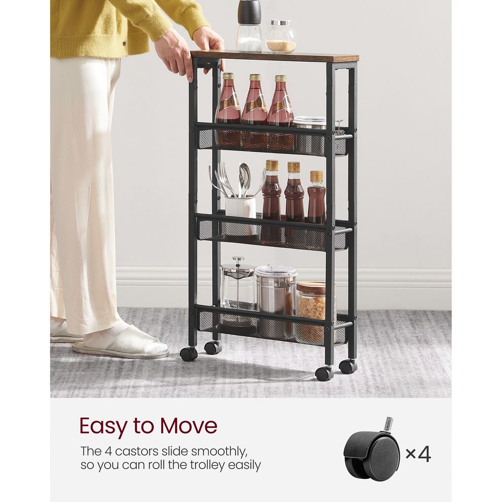 Rolling Storage Cart - 4 Or 5 Tier - Slim With Wheels
