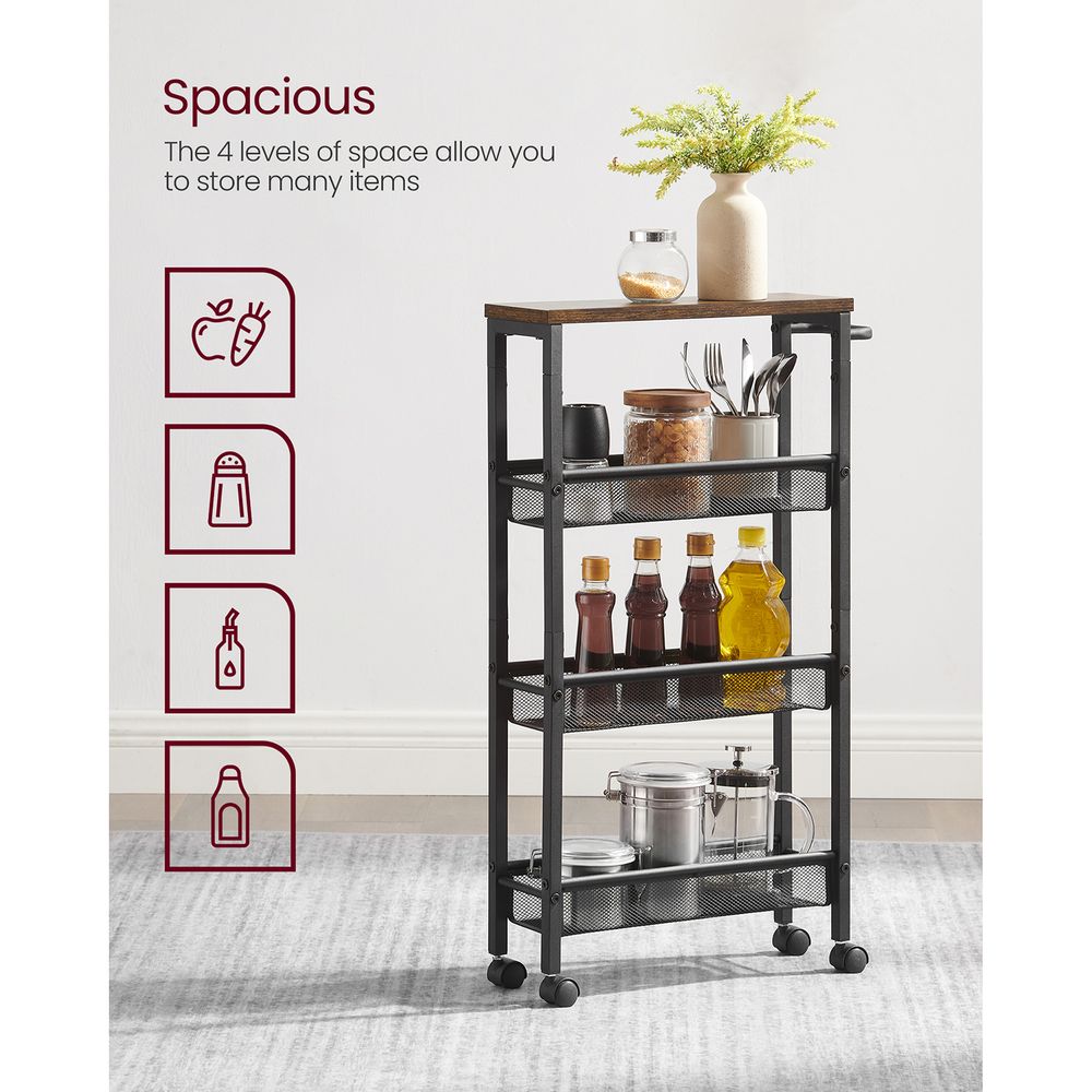 Rolling Storage Cart - 4 Or 5 Tier - Slim With Wheels