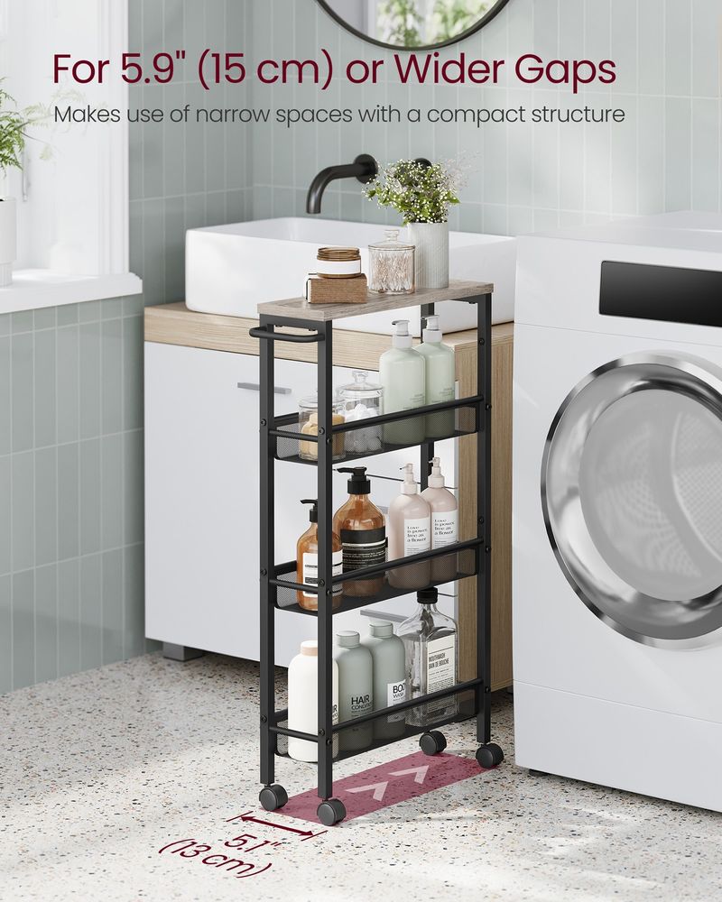 Rolling Storage Cart - 4 Or 5 Tier - Slim With Wheels