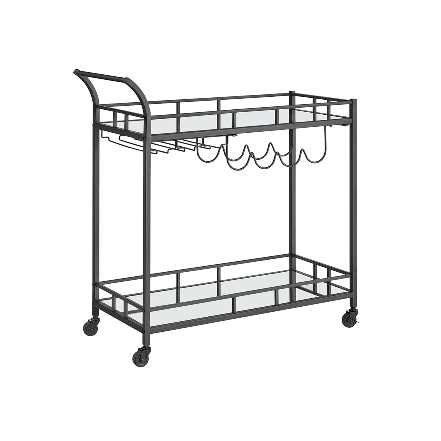 Home Bar Serving Cart - 2 Mirrored Shelves - Rolling Design