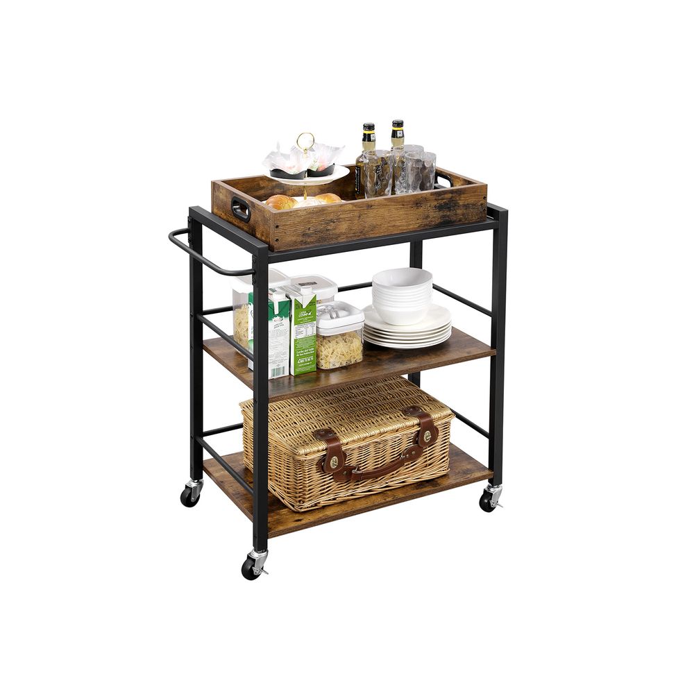 Kitchen Serving Cart - With Removable Tray - Rolling Trolley