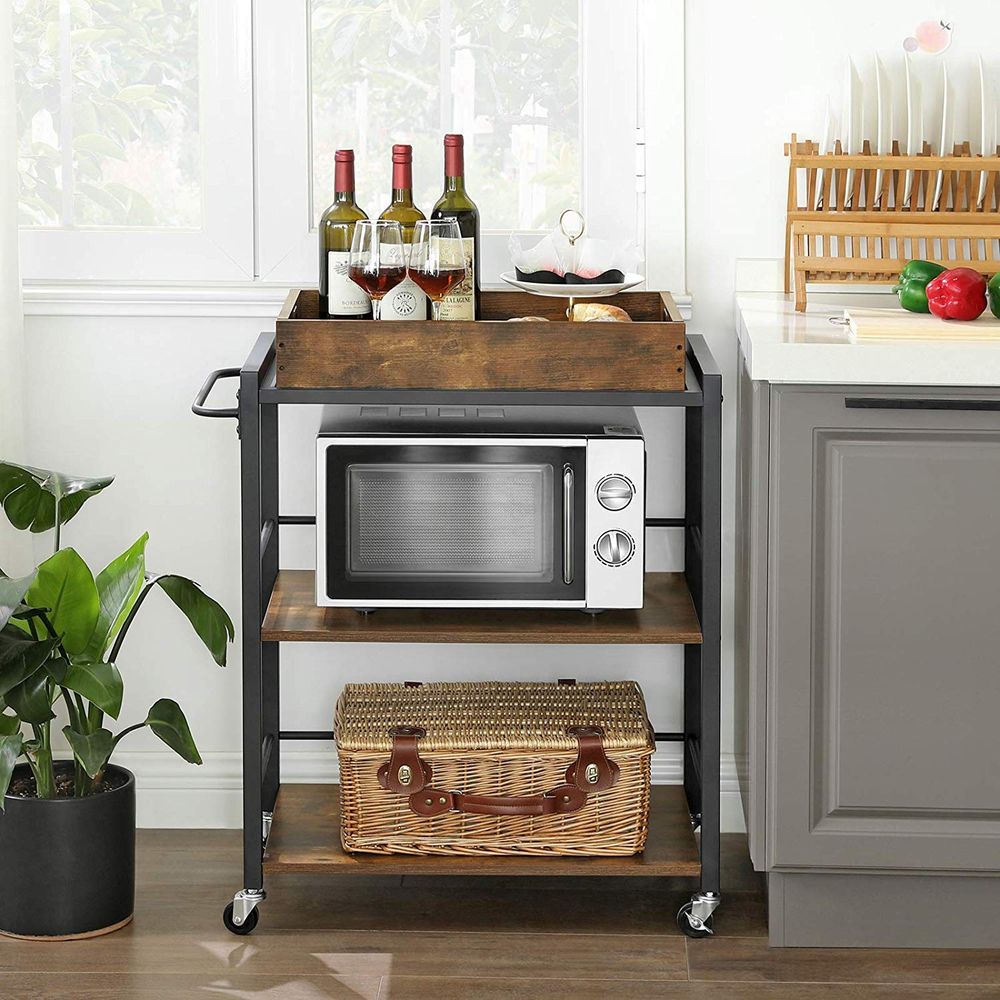 Kitchen Serving Cart - With Removable Tray - Rolling Trolley