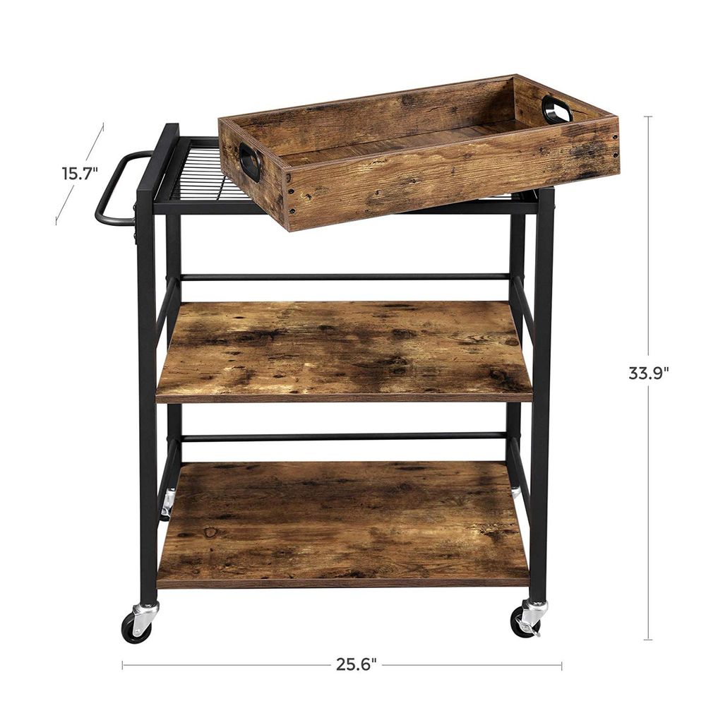 Kitchen Serving Cart - With Removable Tray - Rolling Trolley