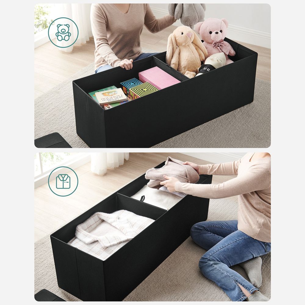 Folding Storage Ottoman Bench – Linen Fabric – 43 Inch Seating Box