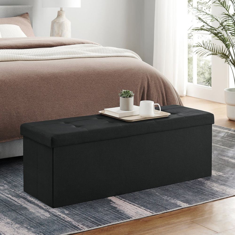 Storage Ottoman Bench - 43 Inch Folding - Linen Look
