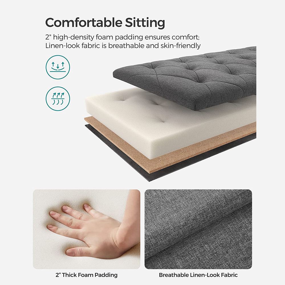 Storage Ottoman Bench With Legs - Large Capacity - 660 lb Load