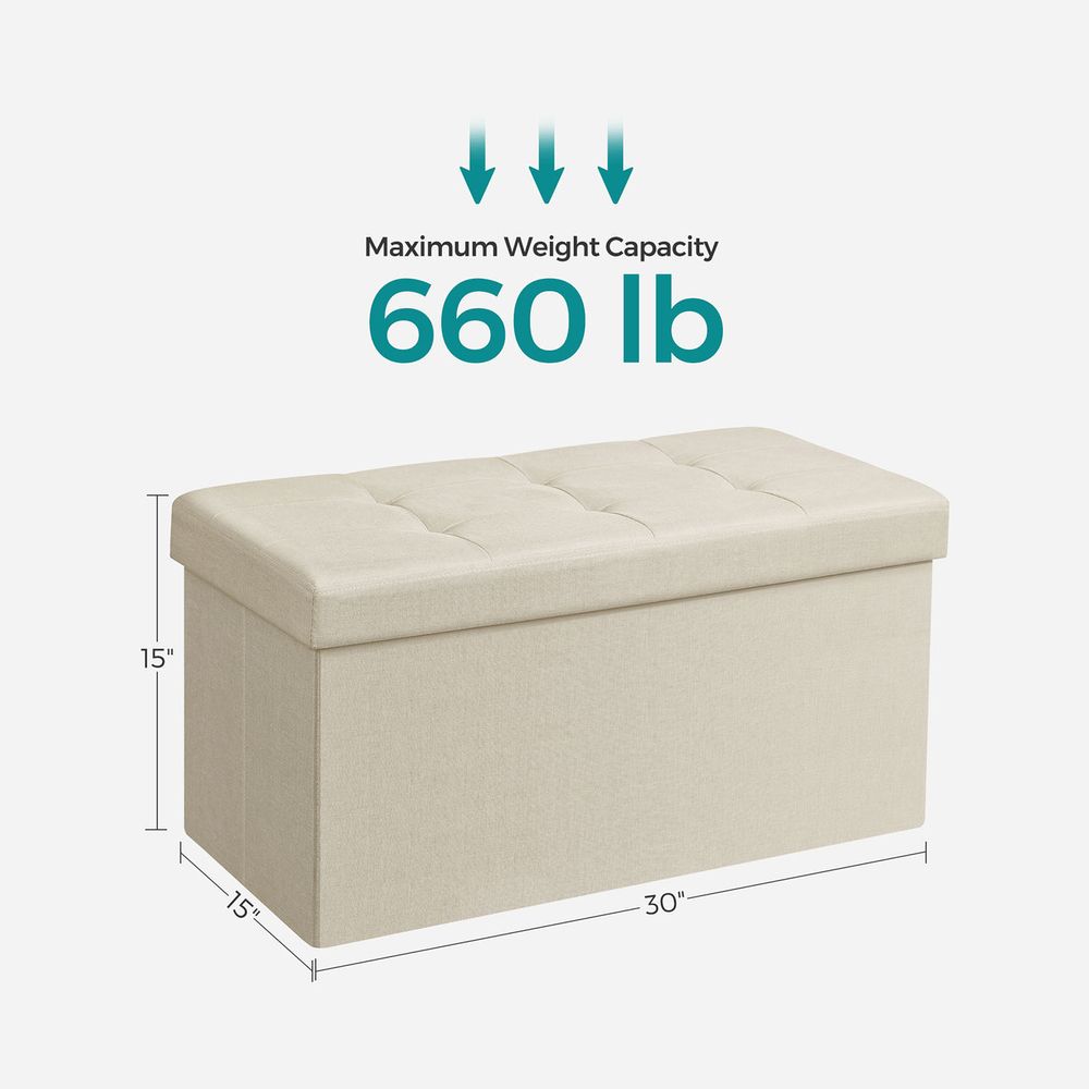 Storage Ottoman Bench - 30 Inch Folding - Linen Upholstered Storage