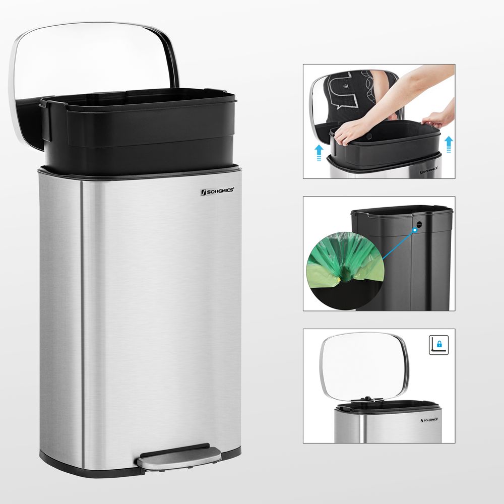 3 Gallon Step Trash Can – Soft Close Lid – Stainless Steel Kitchen Bin