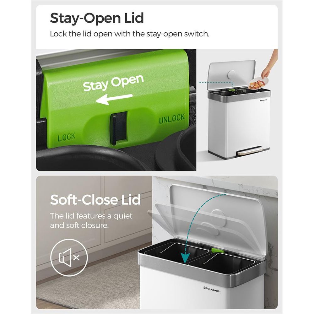 Trash Can - 16 Gallon Dual Compartment - Soft Close Lid