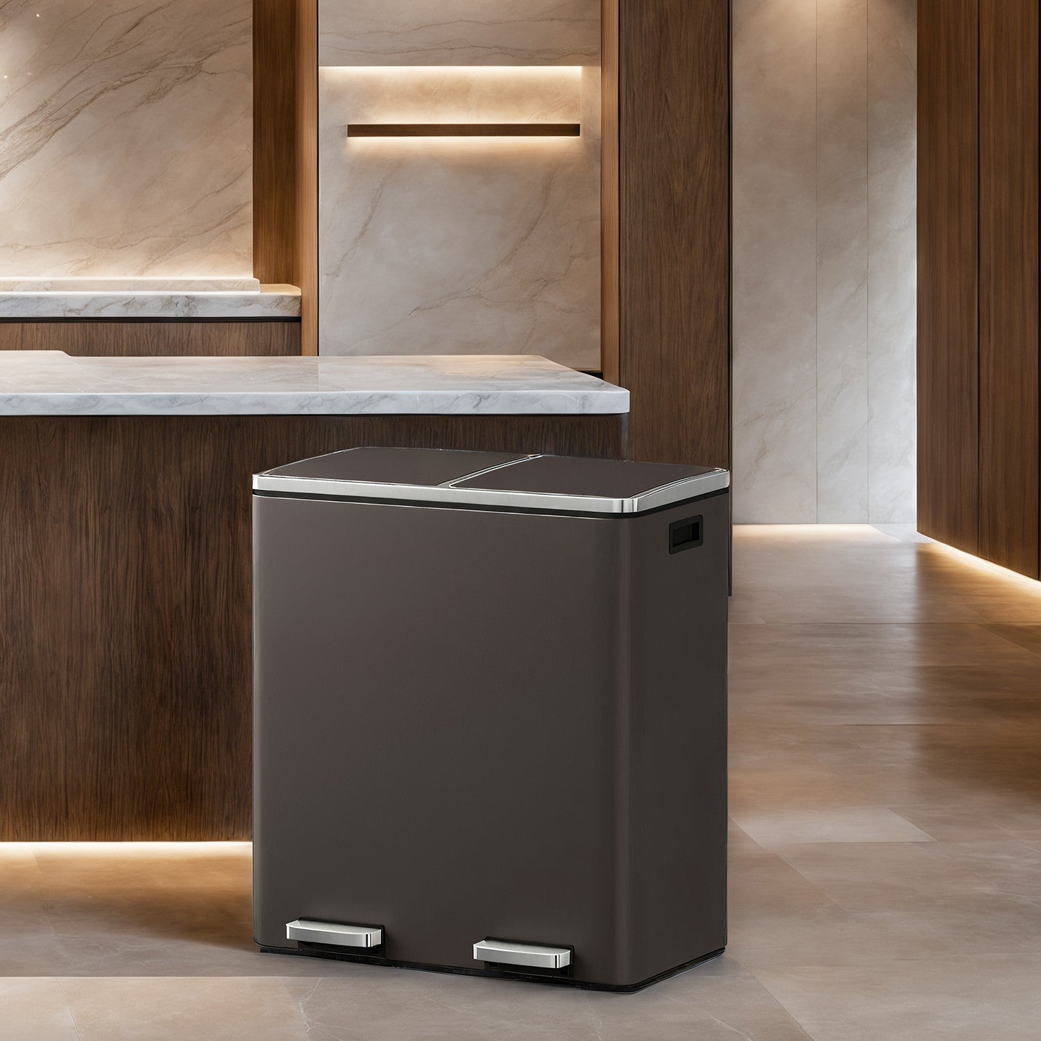 Double Trash Can With 2 Compartments – 2 x 8 Gallon – Soft Close Step Bin