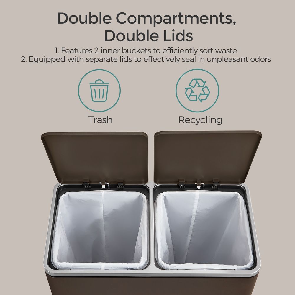 Double Trash Can With 2 Compartments – 2 x 8 Gallon – Soft Close Step Bin