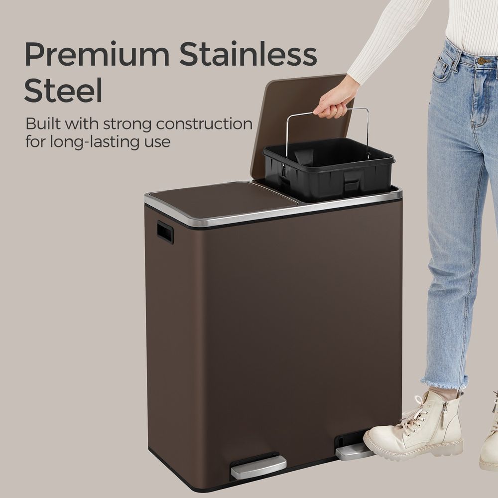 Double Trash Can With 2 Compartments – 2 x 8 Gallon – Soft Close Step Bin