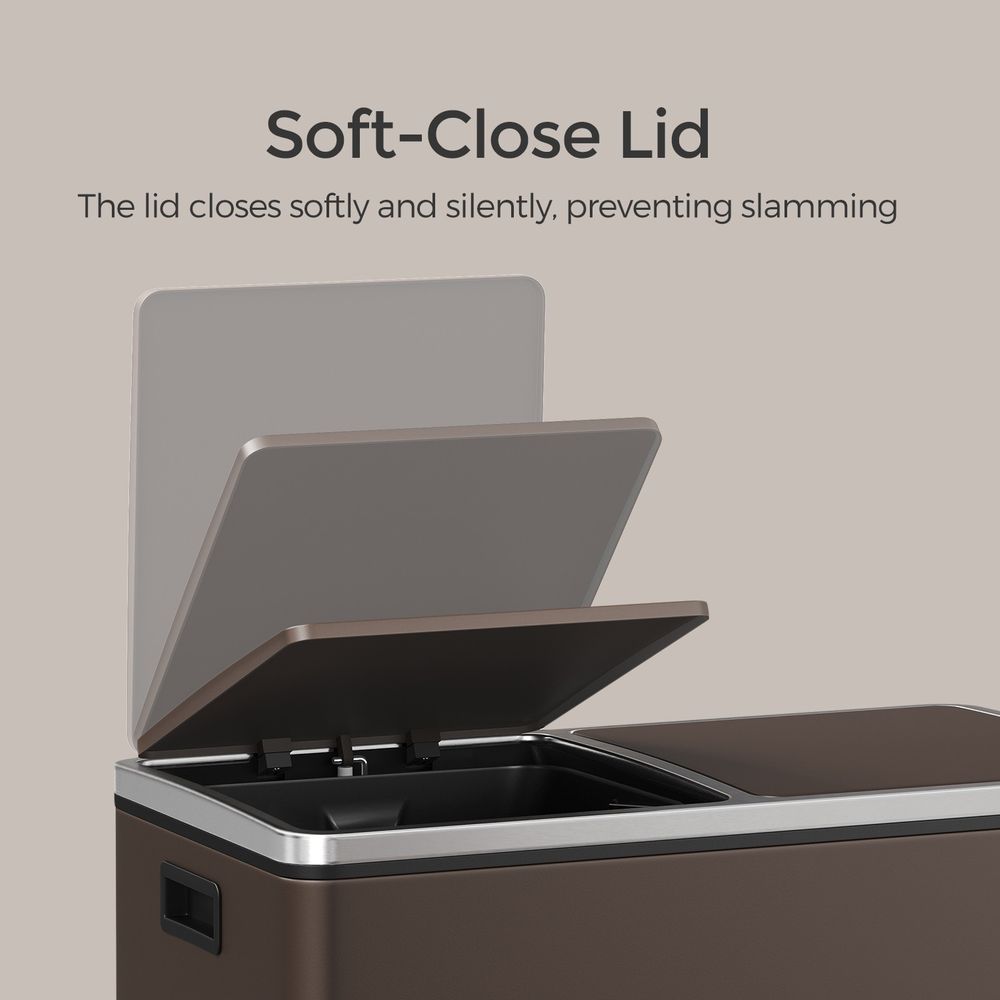 Double Trash Can With 2 Compartments – 2 x 8 Gallon – Soft Close Step Bin