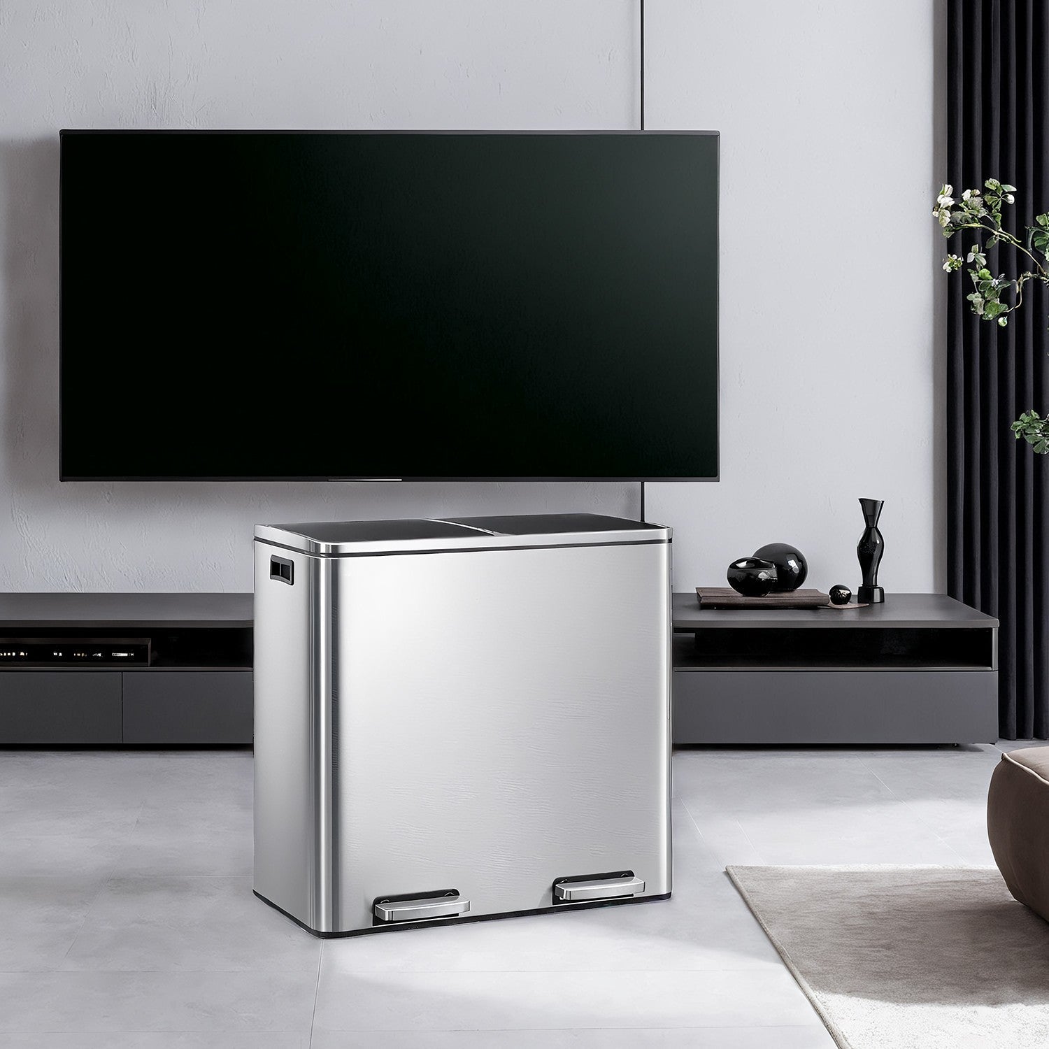 Double Trash Can With 2 Compartments – 2 x 8 Gallon – Soft Close Step Bin