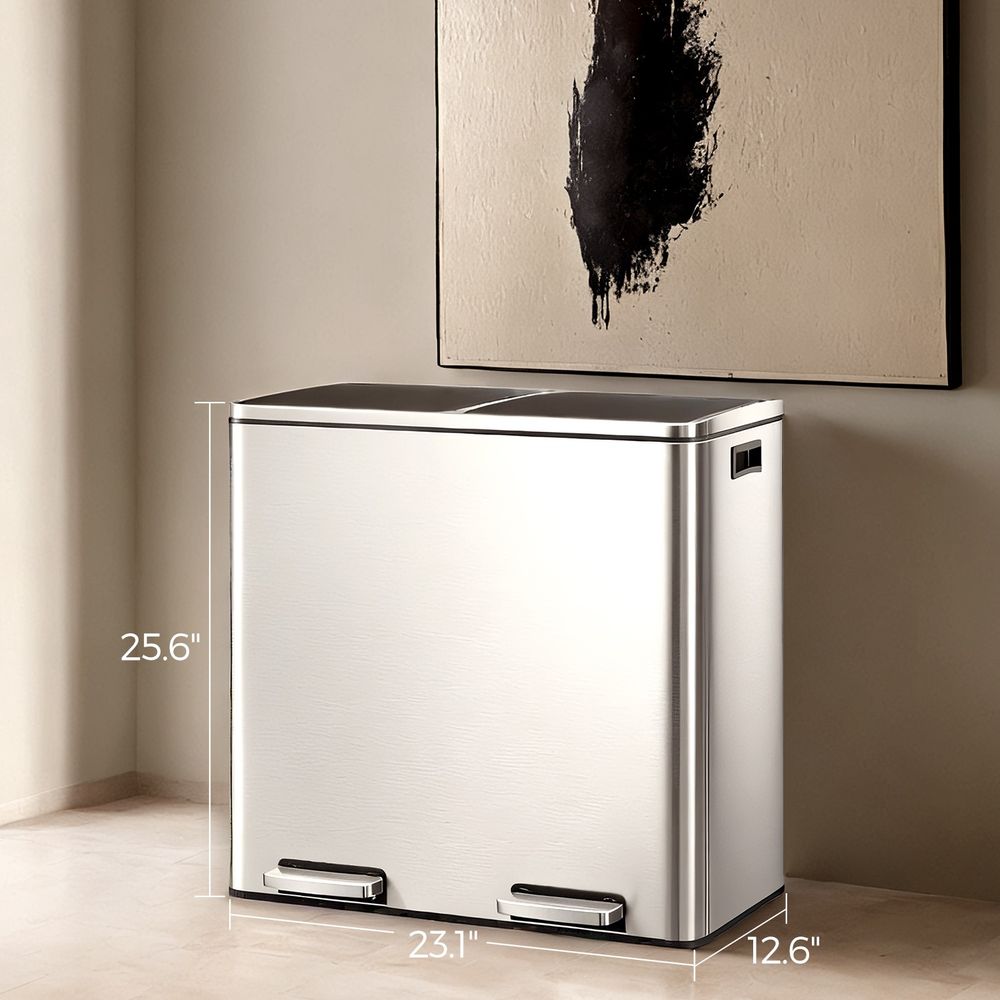 Double Trash Can With 2 Compartments – 2 x 8 Gallon – Soft Close Step Bin