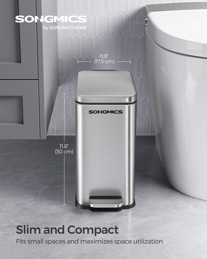 Small Trash Bin With Lid – Step Pedal – Slim Bathroom Design