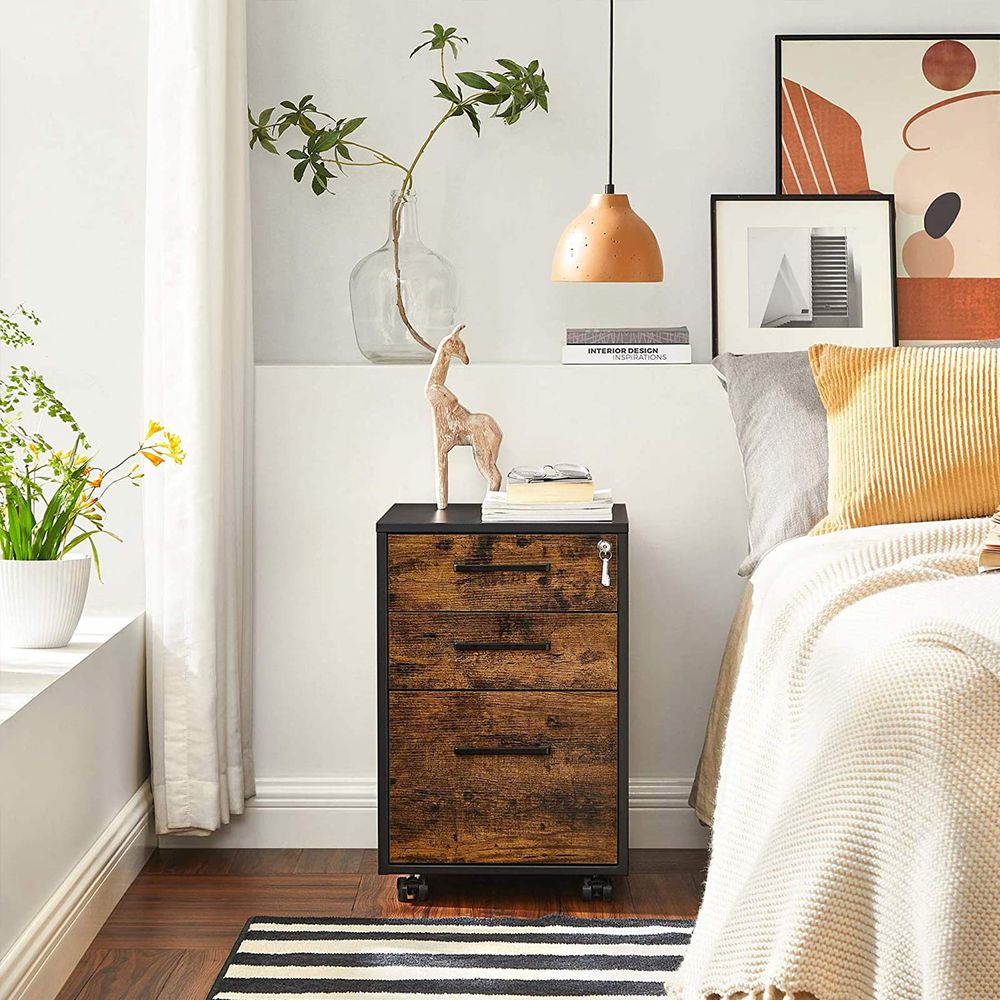 Office Filing Cabinet With Lock – 3 Drawers – Rolling Storage