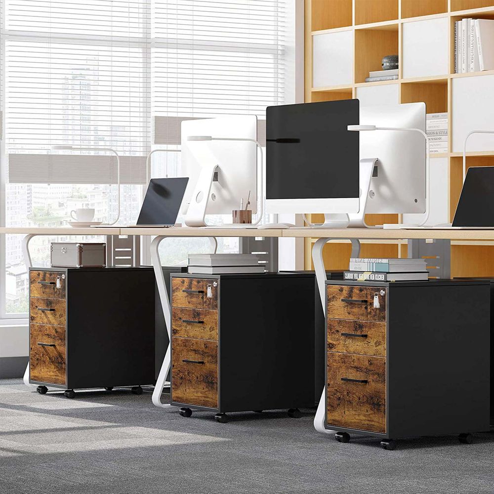 Office Filing Cabinet With Lock – 3 Drawers – Rolling Storage