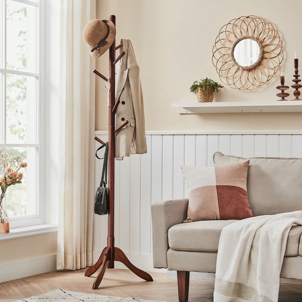 Solid Wood Coat Rack - Freestanding - 8 Hook Design
