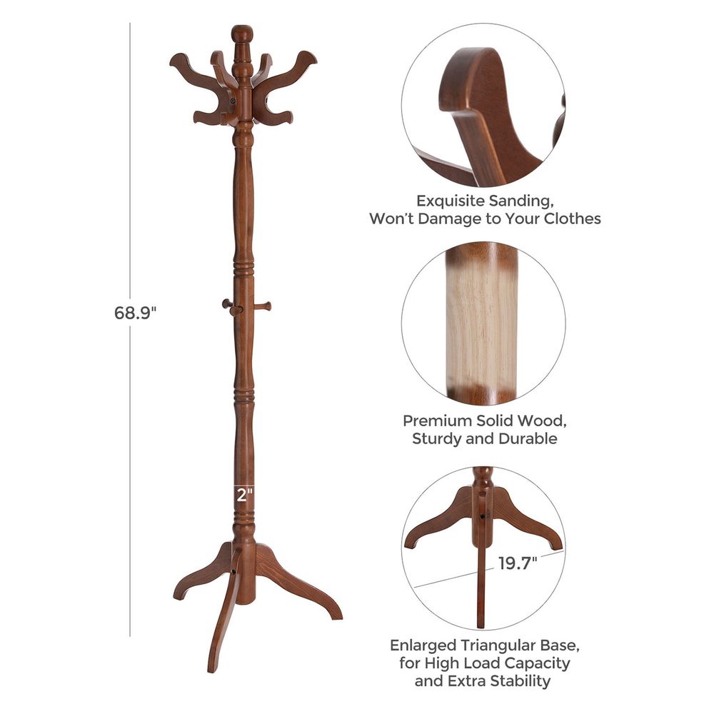 Freestanding Coat Rack With 11 Hooks – Solid Wood – Classic Entryway Stand