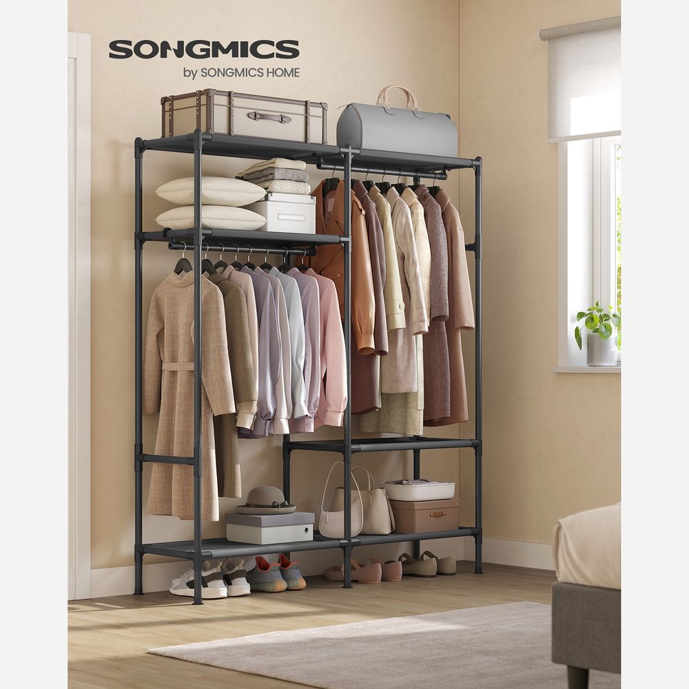 Heavy Duty Clothes Rack With Hanging Rails and Shelves Closet Organizer