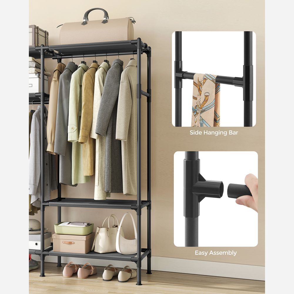 Heavy Duty Clothes Rack With Hanging Rails and Shelves Closet Organizer