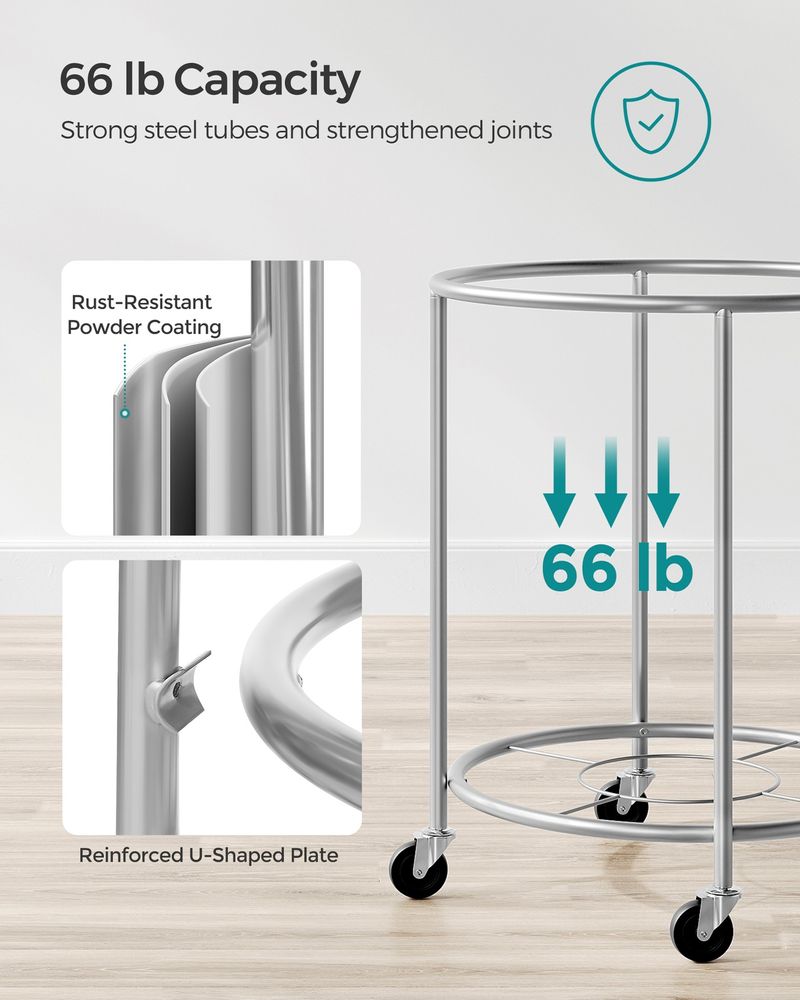 Laundry Basket - Round Rolling Hamper - With Wheels