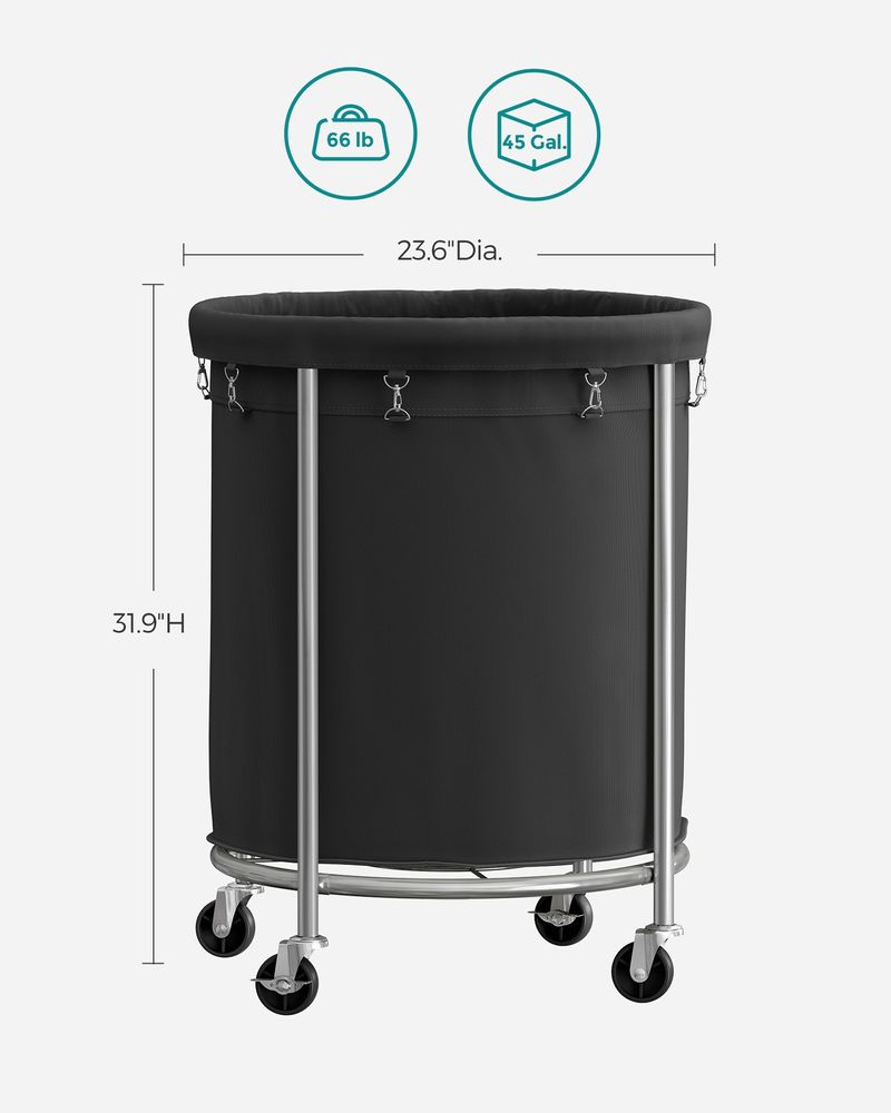 Laundry Basket - Round Rolling Hamper - With Wheels
