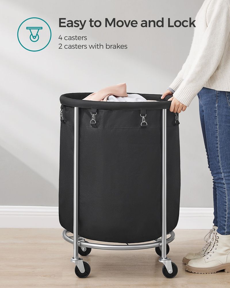 Laundry Basket - Round Rolling Hamper - With Wheels
