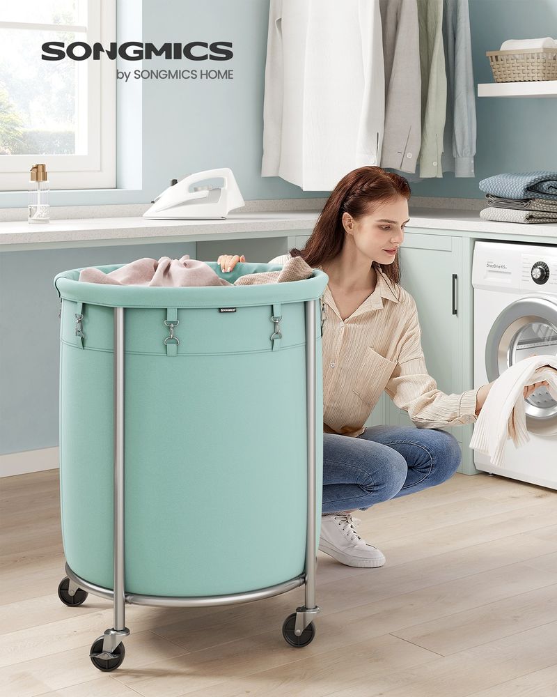 Laundry Basket - Round Rolling Hamper - With Wheels