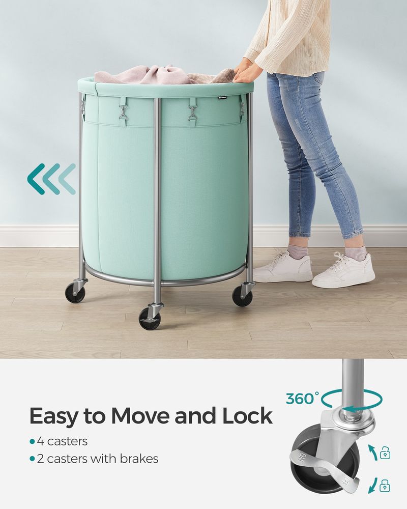 Laundry Basket - Round Rolling Hamper - With Wheels