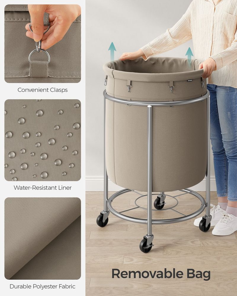 Laundry Basket - Round Rolling Hamper - With Wheels
