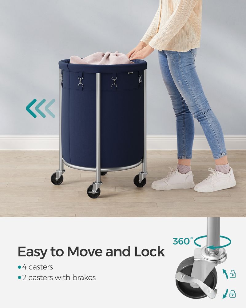 Laundry Basket - Round Rolling Hamper - With Wheels
