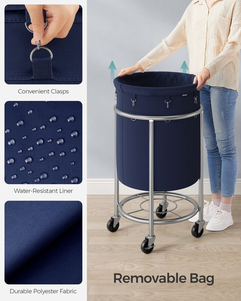 Laundry Basket - Round Rolling Hamper - With Wheels