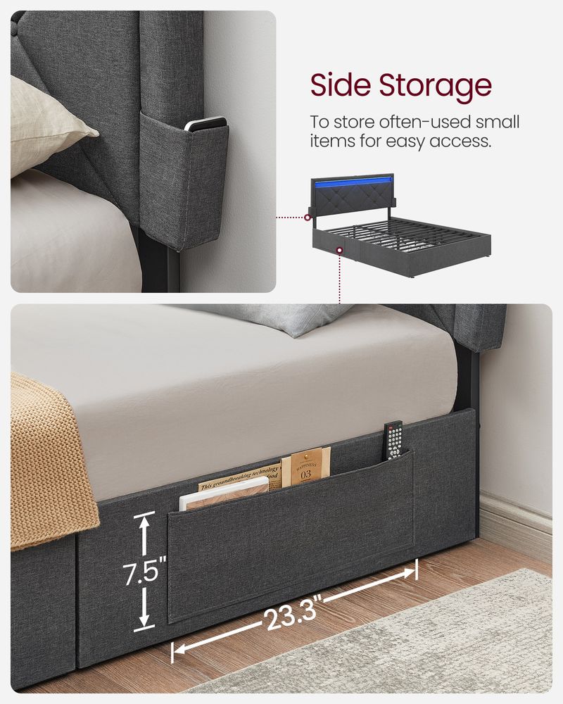 LED Bed Frame Queen & Full Size - Headboard - 4 Drawers Storage