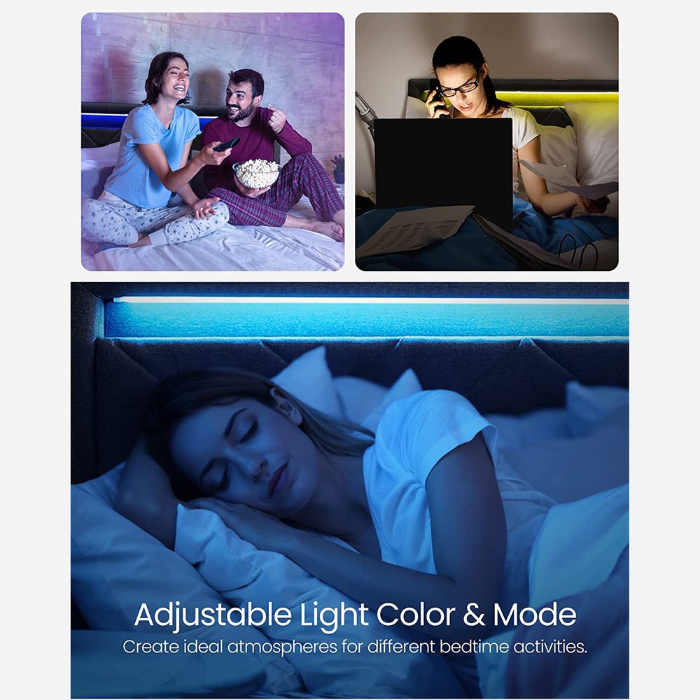 Queen LED Bed Frame with Headboard – 4 Storage Drawers – USB Ports