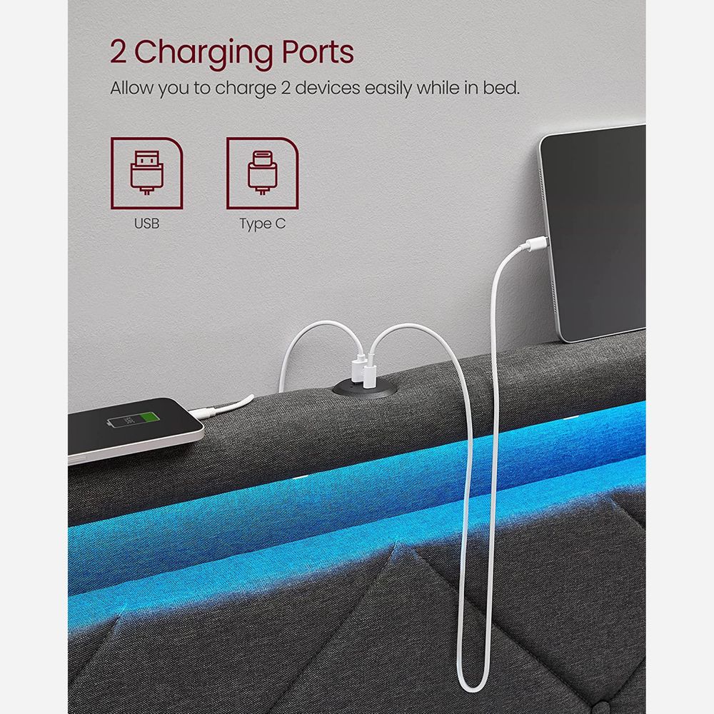 Queen LED Bed Frame with Headboard – 4 Storage Drawers – USB Ports