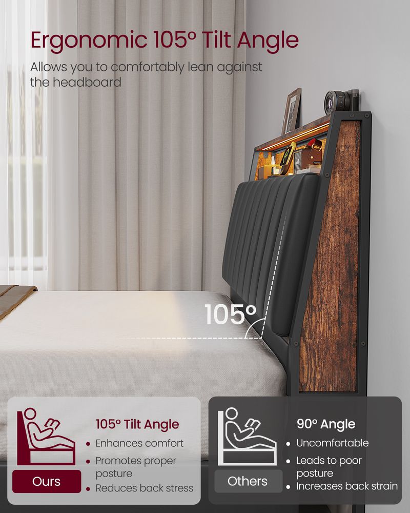 LED Bed Frame with Storage Headboard – Charging Station – Full & Queen Size