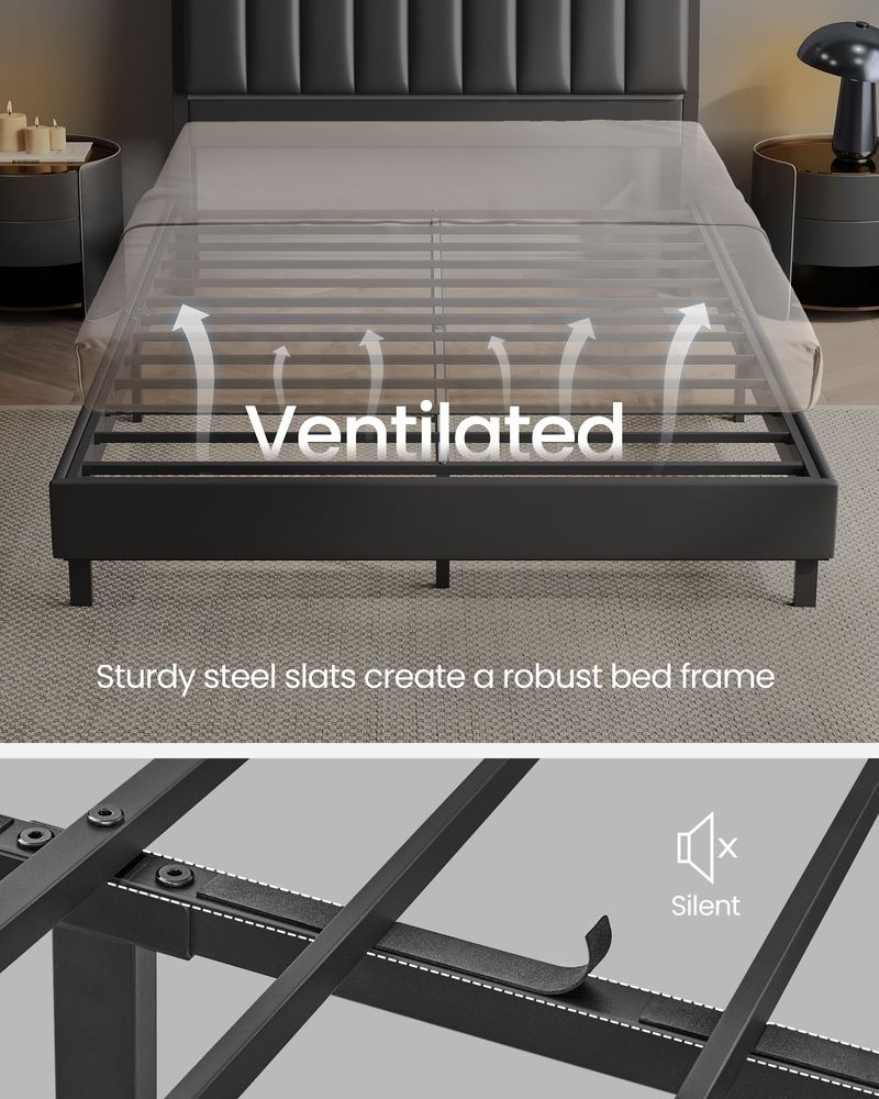 LED Bed Frame with Storage Headboard – Charging Station – Full & Queen Size