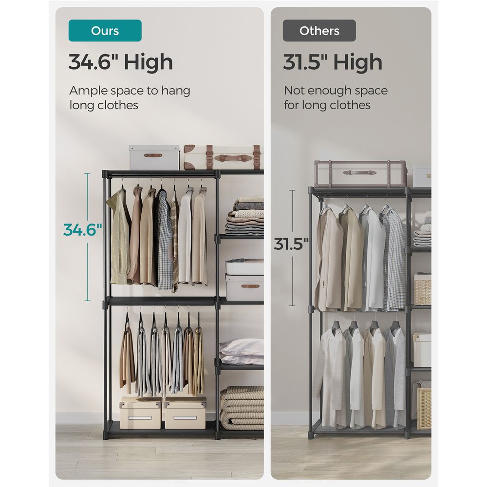 Freestanding Closet Organizer With Shelves and Hanging Rods