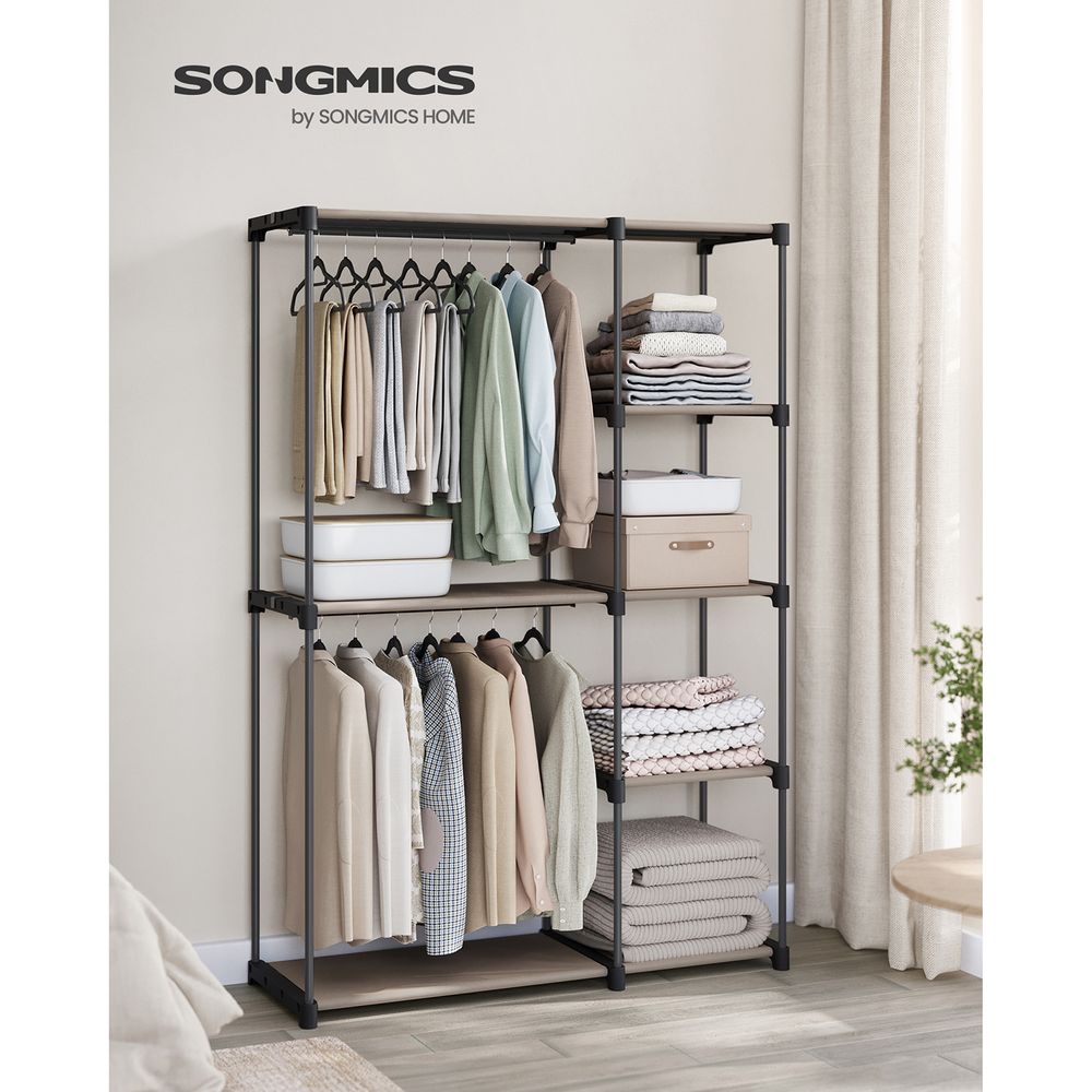 Freestanding Closet Organizer With Shelves and Hanging Rods