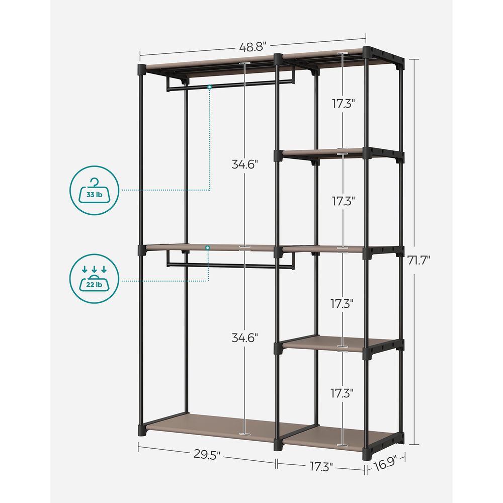 Freestanding Closet Organizer With Shelves and Hanging Rods