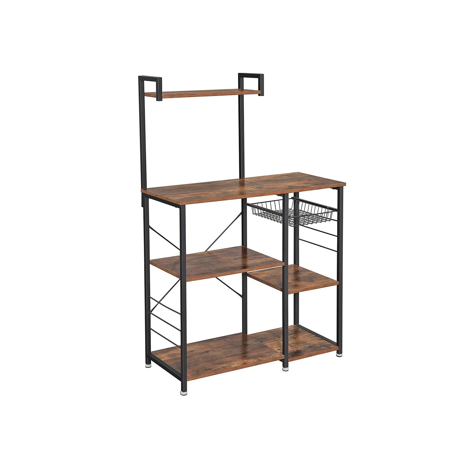 Baker’s Rack - Industrial Brown - With Shelves And Hooks