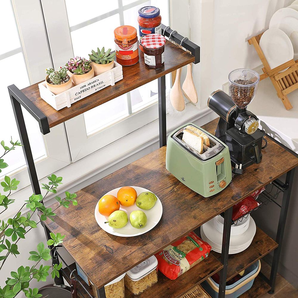 Baker’s Rack - Industrial Brown - With Shelves And Hooks