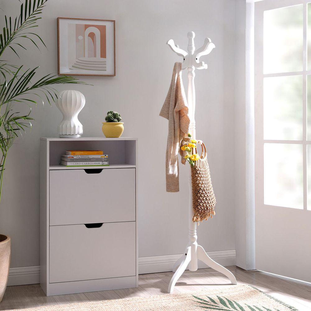 Coat Rack - Freestanding Wood Stand - 11 Hook Entryway