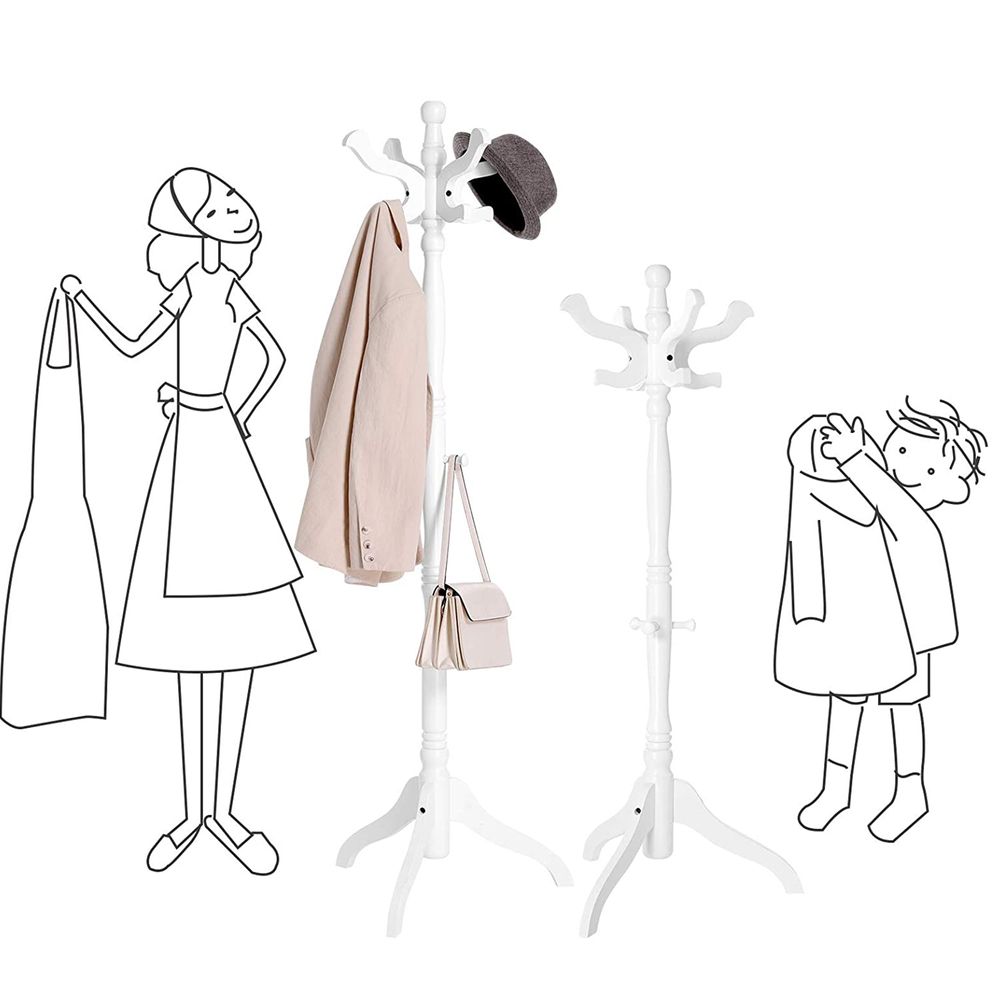 Coat Rack - Freestanding Wood Stand - 11 Hook Entryway