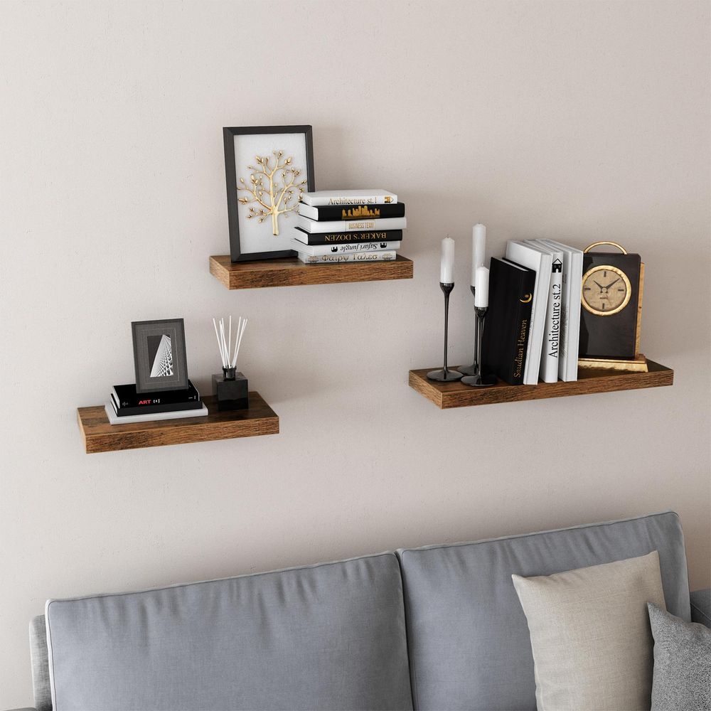 Floating Wall Shelf – Wood Grain Finish – Rustic Display Storage