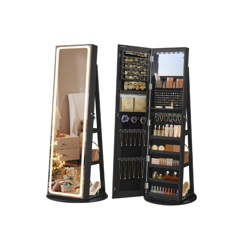 Jewelry Cabinet Standing - Full Length Mirror - Adjustable LED Lights