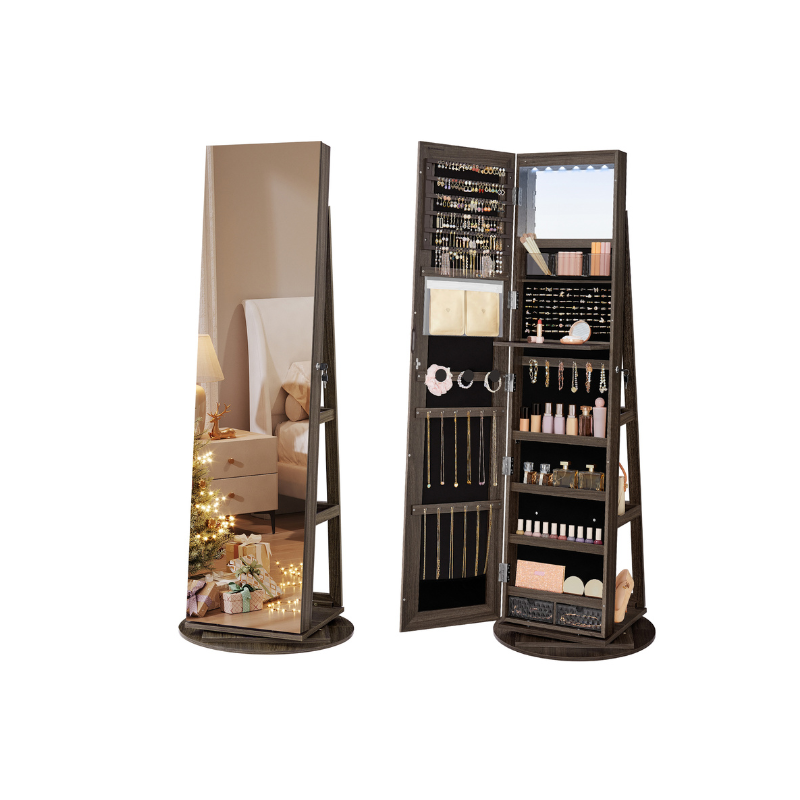 Jewelry Organizer Cabinet - Lockable - Mirror - 6 LED Lights